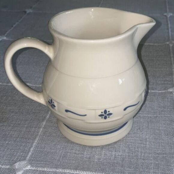 Longaberger Woven Traditions Blue Pottery Small Milk/Juice Syrup Pitcher - Picture 2 of 9